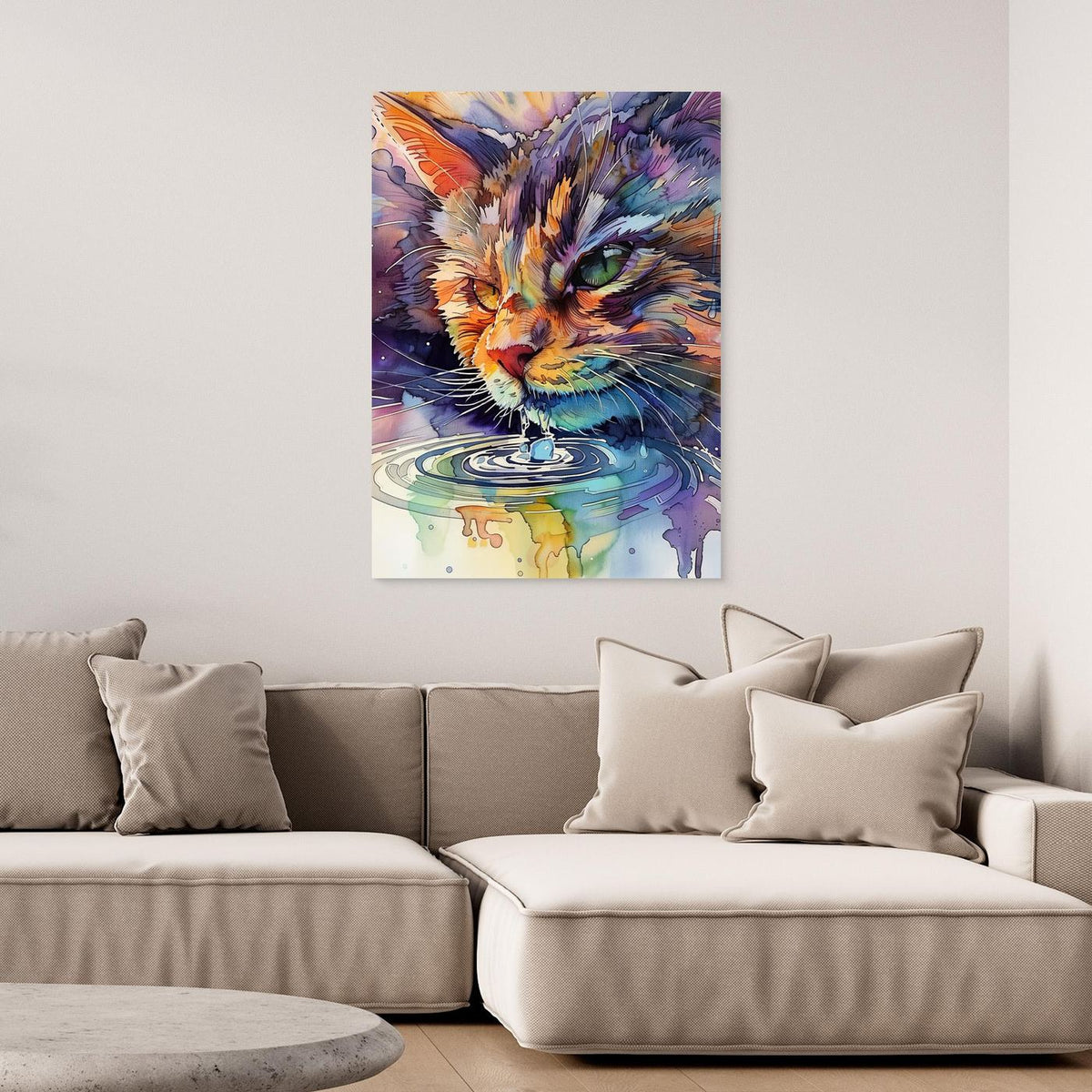 Watercolor cat drinking water (170) by Justyna Jaszke