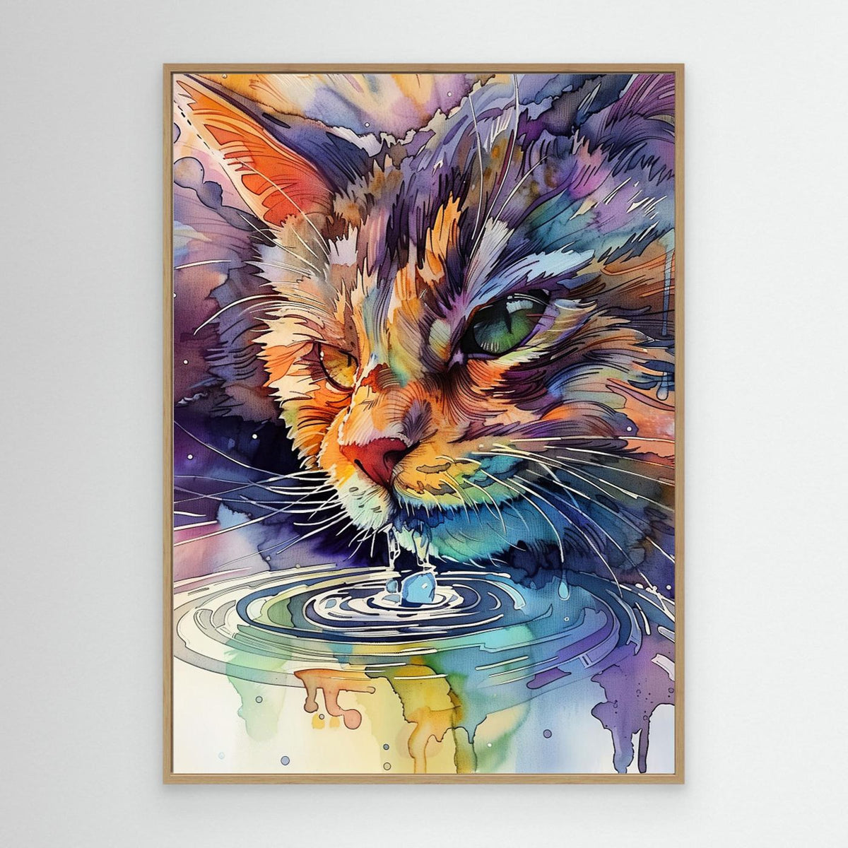 Watercolor cat drinking water (170) by Justyna Jaszke