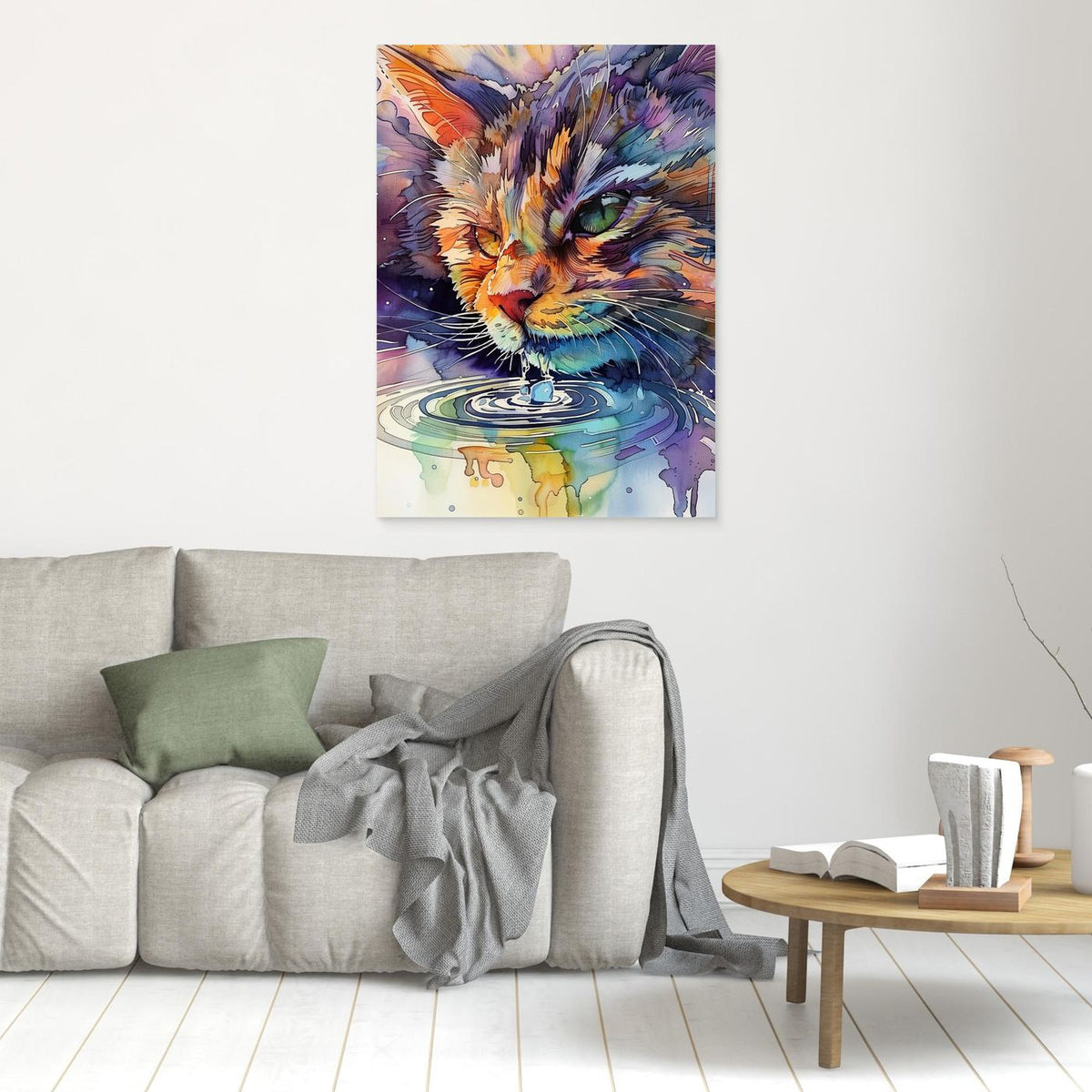 Watercolor cat drinking water (170) by Justyna Jaszke