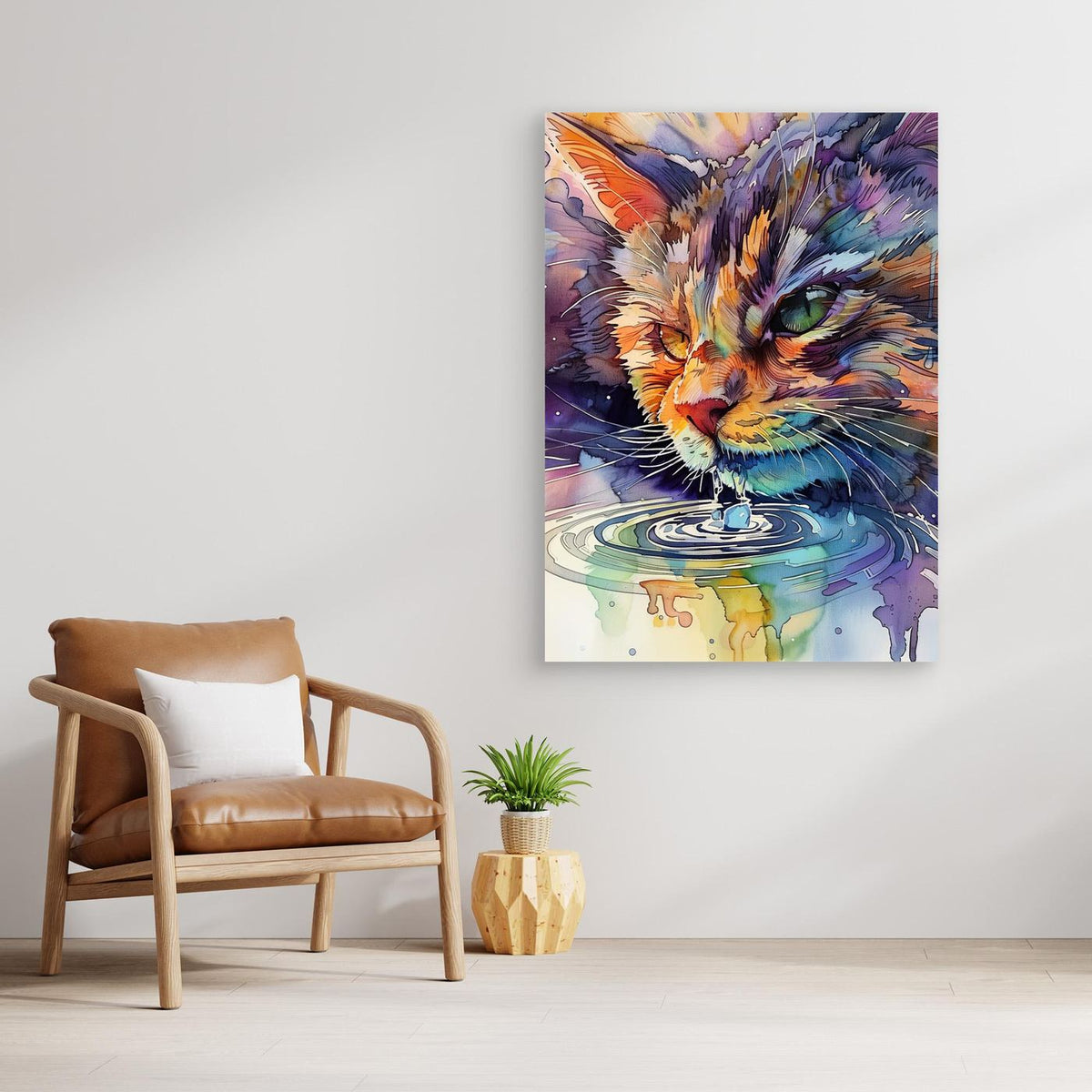 Watercolor cat drinking water (170) by Justyna Jaszke