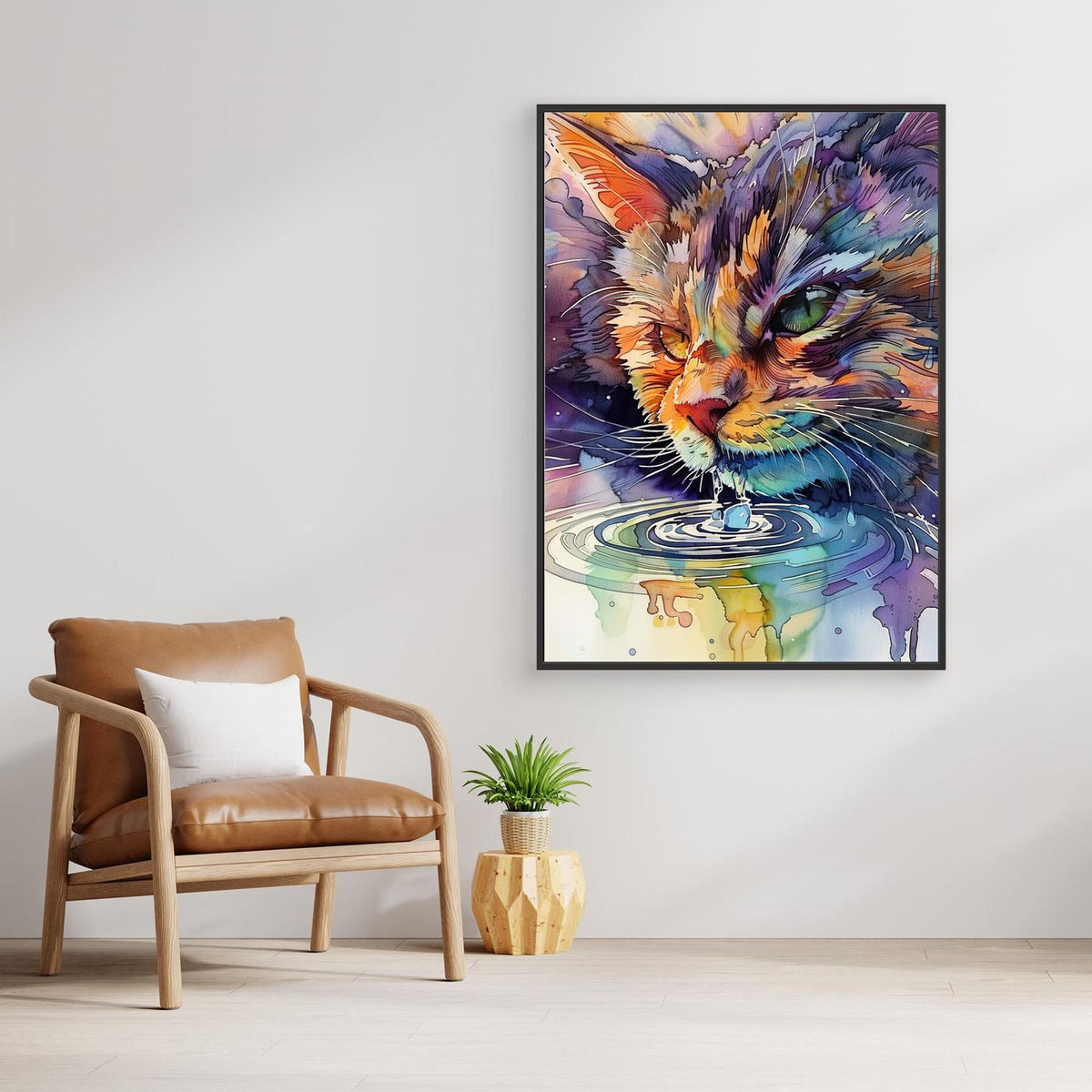 Watercolor cat drinking water (170) by Justyna Jaszke
