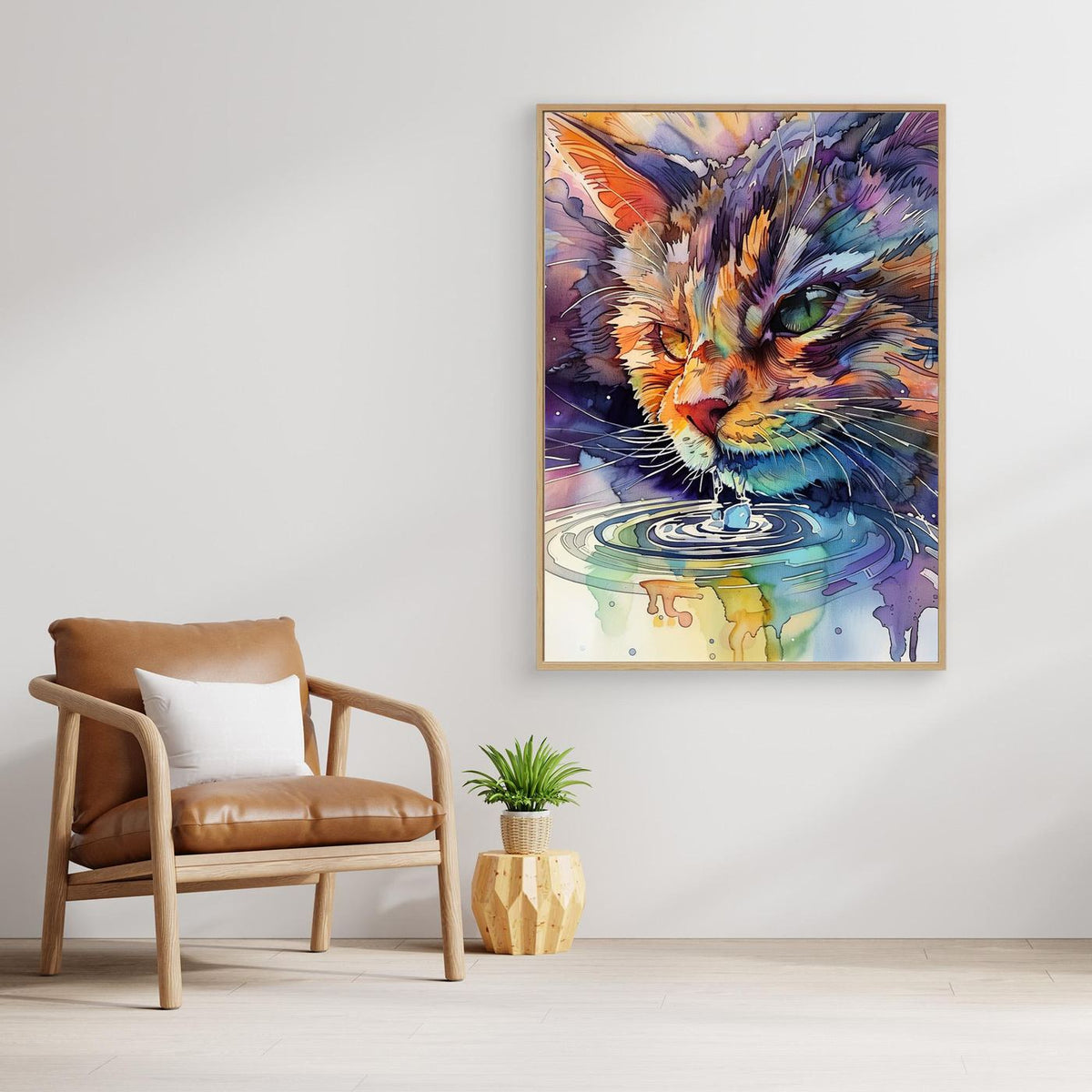 Watercolor cat drinking water (170) by Justyna Jaszke