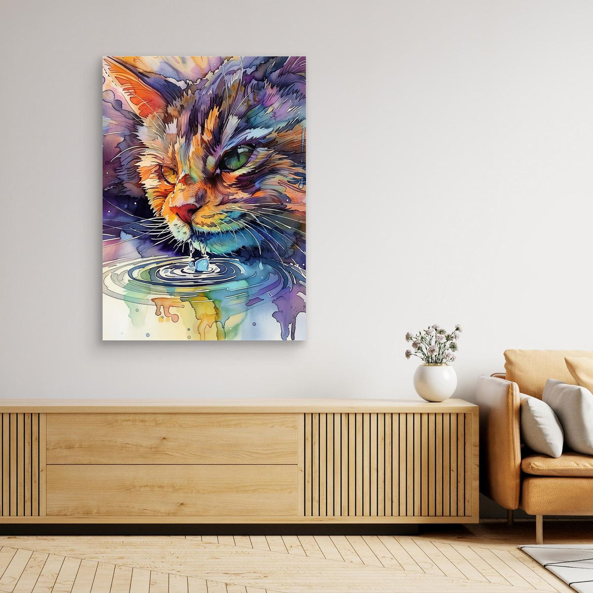 Watercolor cat drinking water (170) by Justyna Jaszke