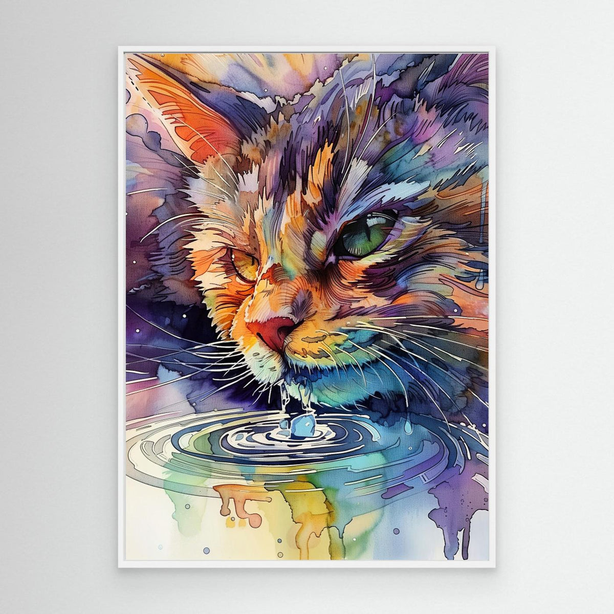 Watercolor cat drinking water (170) by Justyna Jaszke