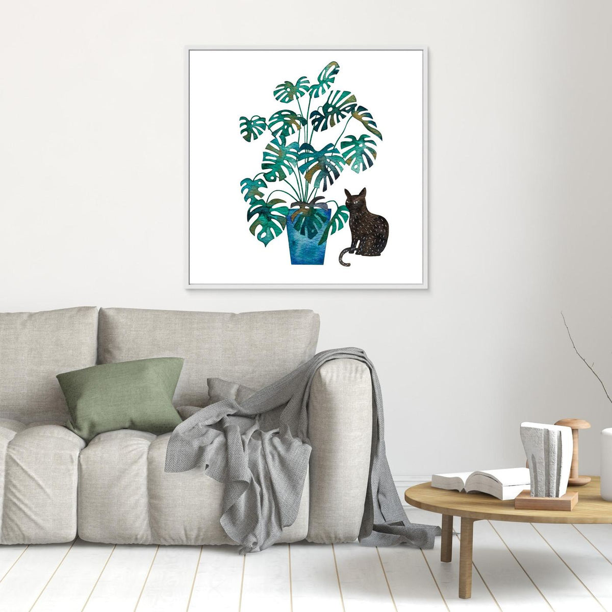 Black Cat with Monstera Plant by Nic Squirrell