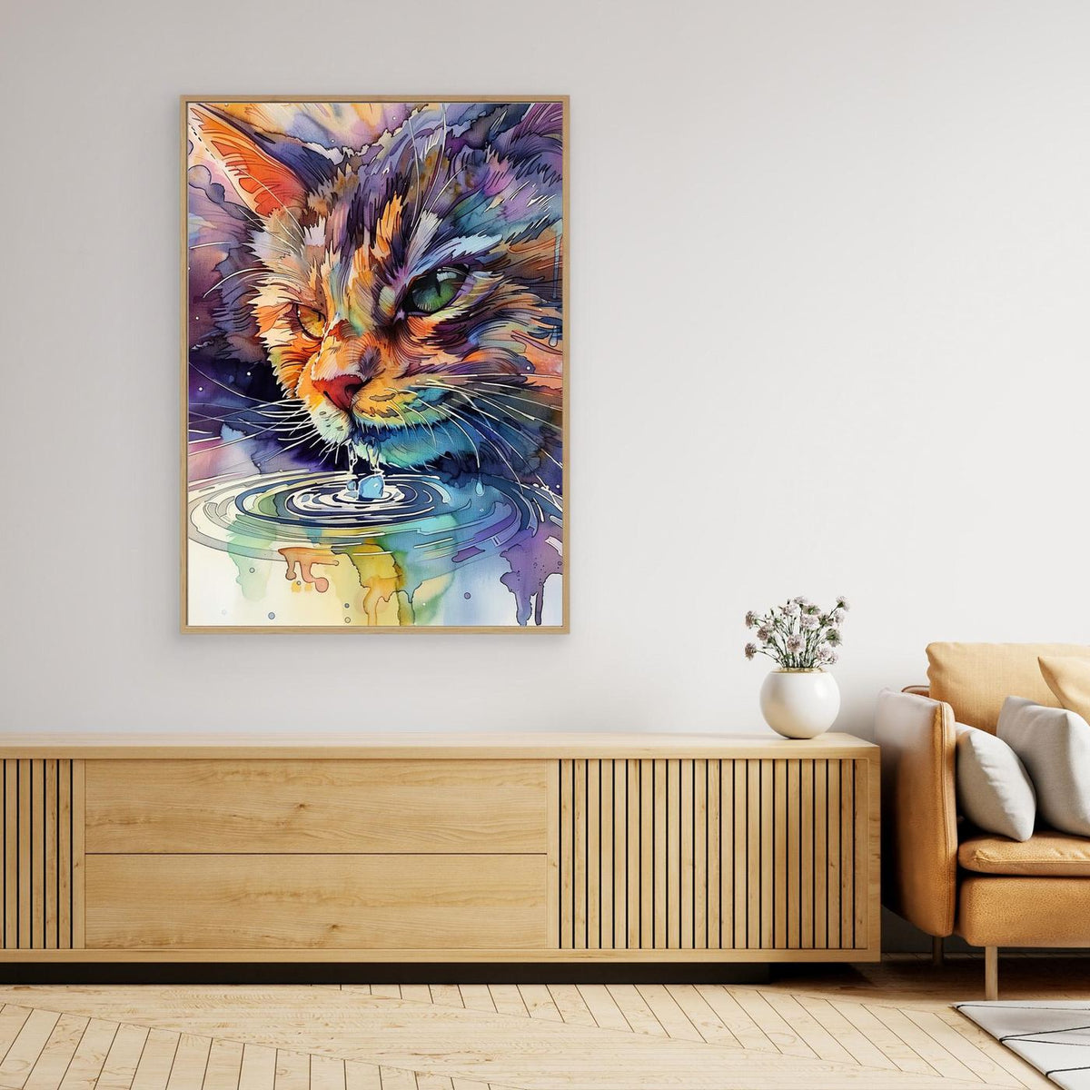Watercolor cat drinking water (170) by Justyna Jaszke