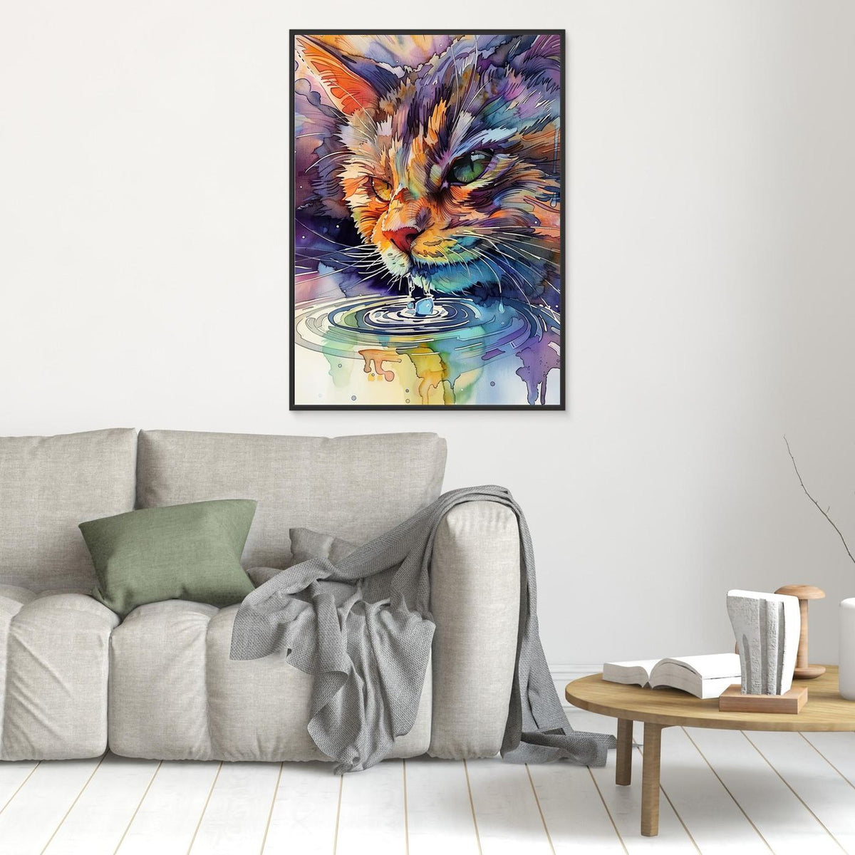 Watercolor cat drinking water (170) by Justyna Jaszke