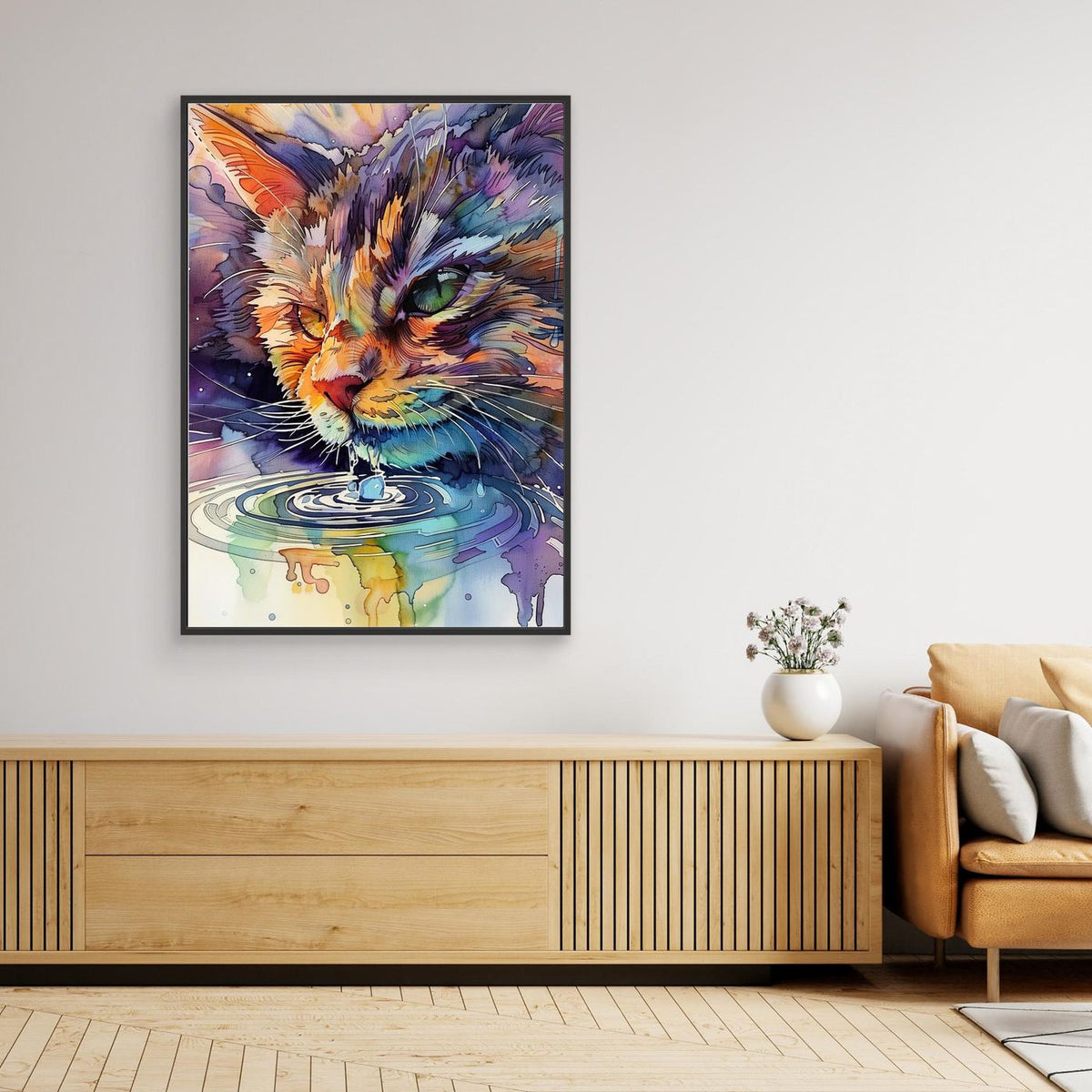 Watercolor cat drinking water (170) by Justyna Jaszke