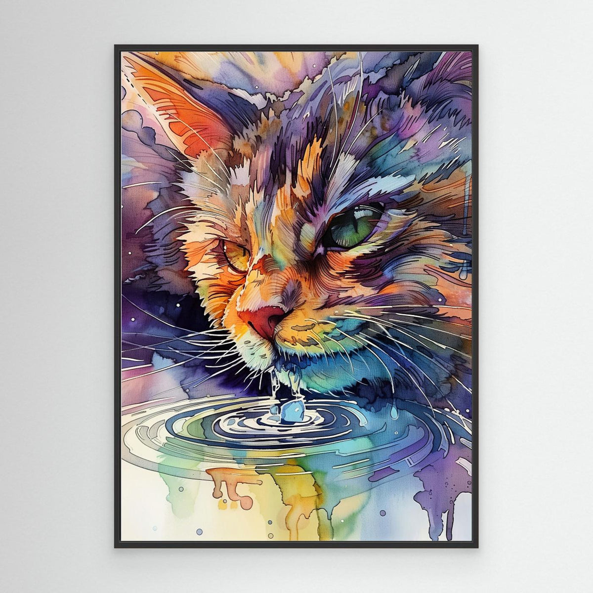 Watercolor cat drinking water (170) by Justyna Jaszke