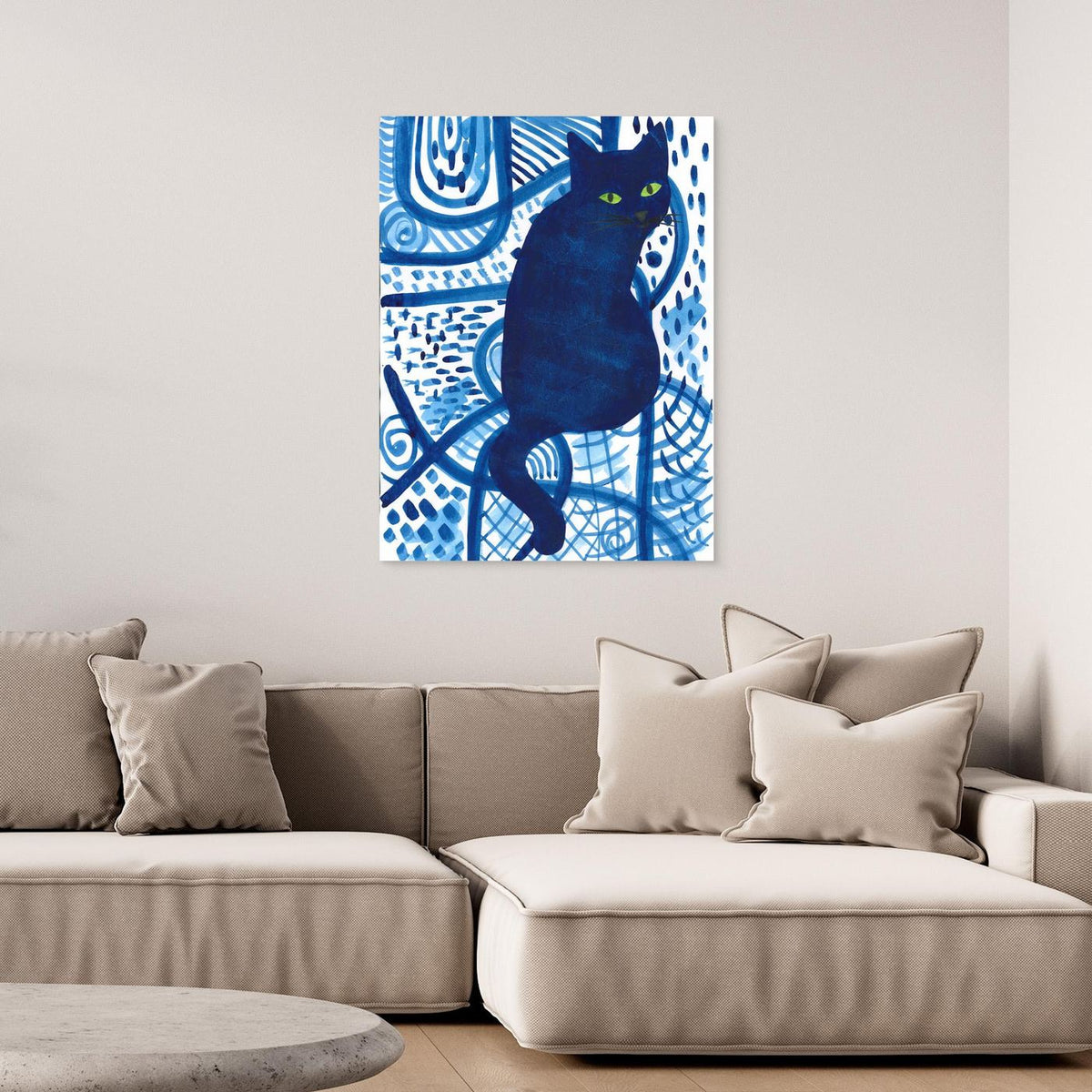 Blue Abstract Cat by Isabelle Brent