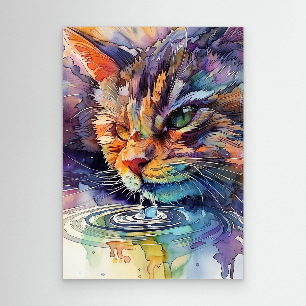 Watercolor cat drinking water (170) by Justyna Jaszke